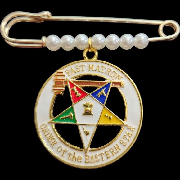 OES Eastern Star Brooch Pin with White Pearls - Picture 1 of 4